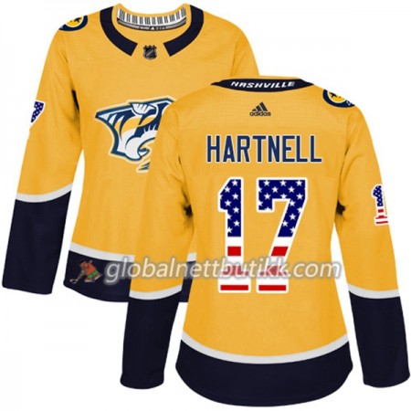 Nashville Predators Hockeydrakt Scott Hartnell 17 2017-2018 USA Flag Fashion Golden Adidas Authentic - Dame